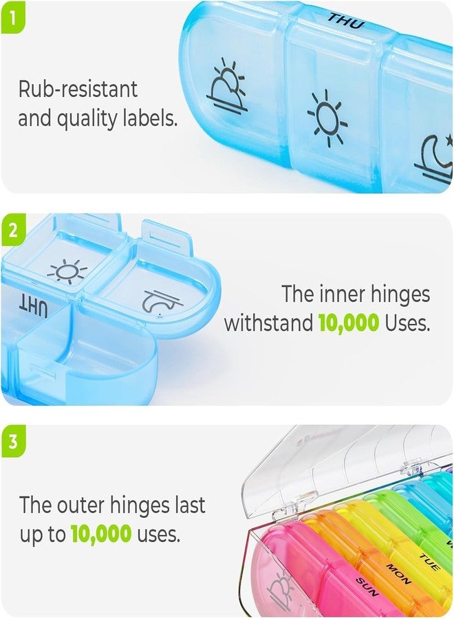 TROFFLLY Weekly Pill Box Organizer Portable Boxes 7 Day 3 Times A Day, Tablet with Large Separate Compartments to Hold Medication, Vitamins, and Supplement (Multicolor) - Image 4
